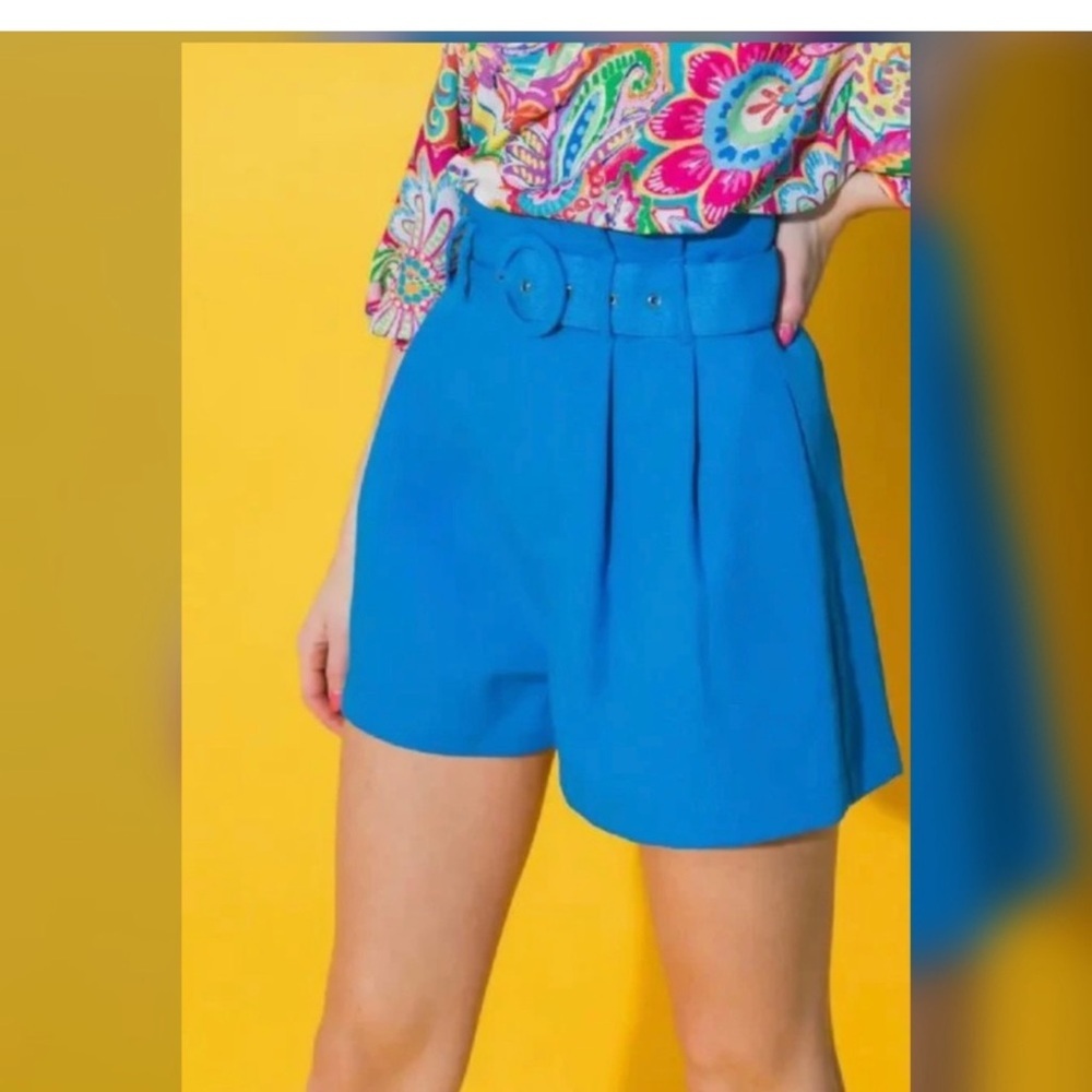 Flying Tomato High Waist Electric Blue Belted Shorts